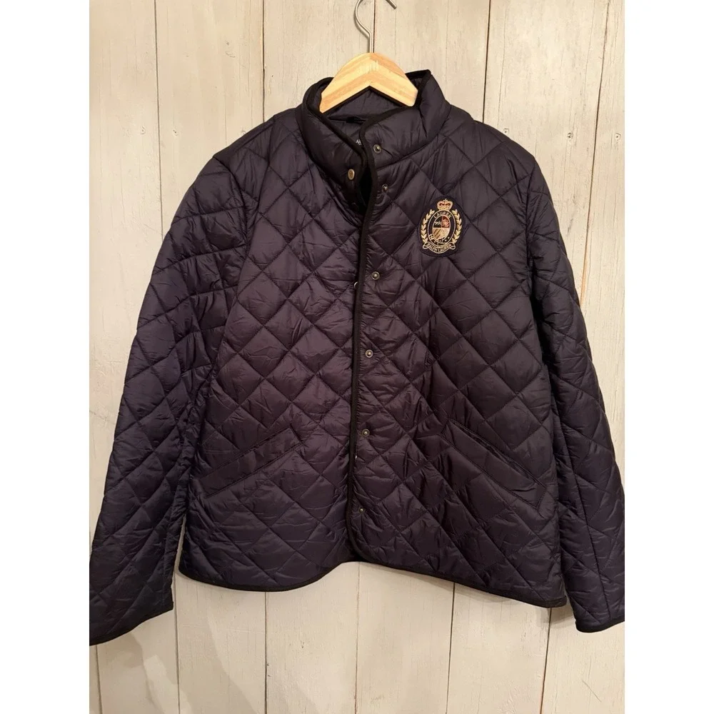 Lauren‎ Ralph Lauren Women's Quilted Black Snap Jacket Crest Logo L  Black Label